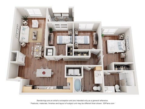 Floor plan for 3 beds, 2 baths, 1215 sqft